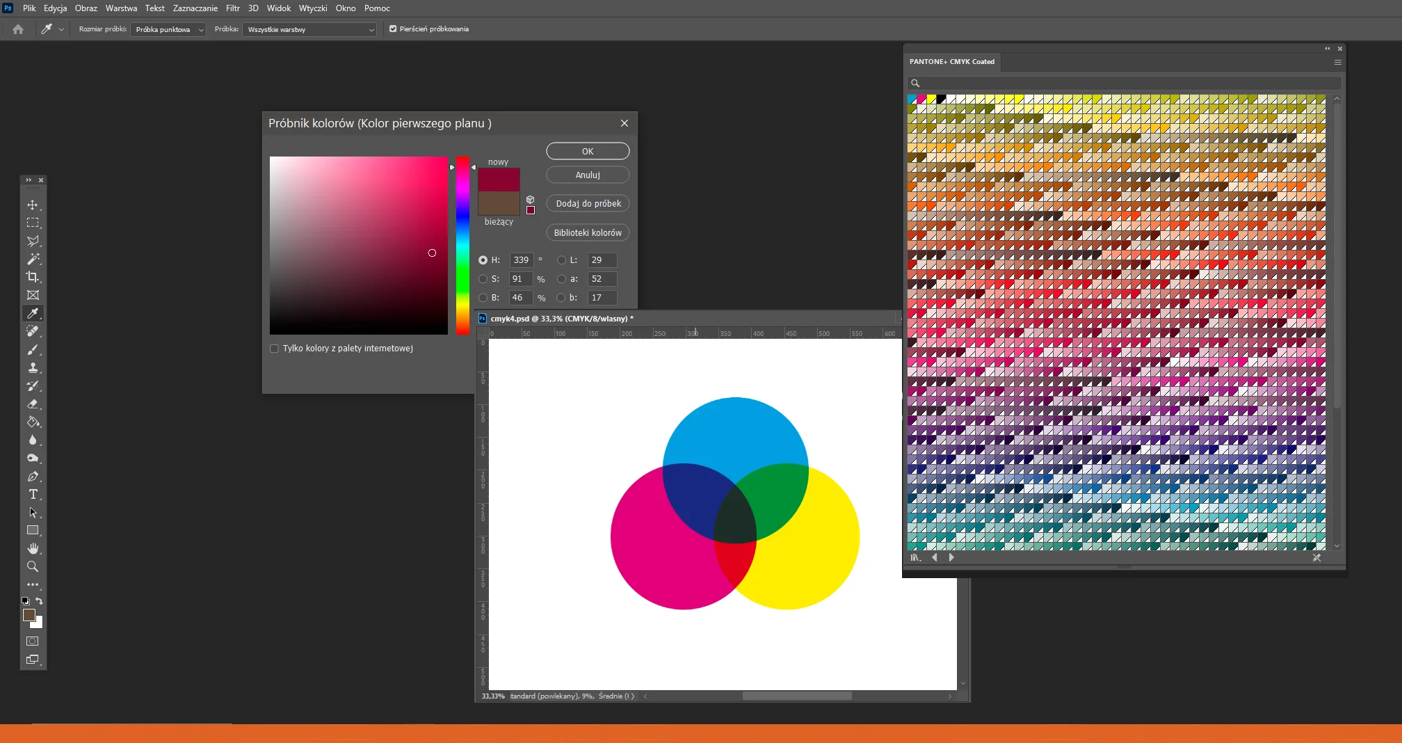 palety barw na ekranie komputera